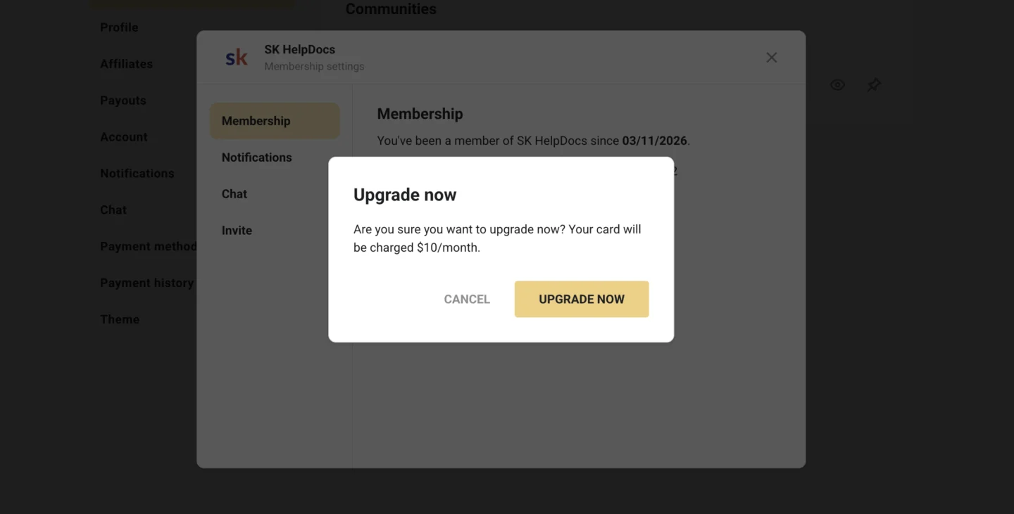 The Upgrade now confirmation